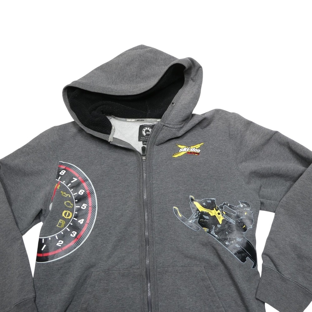 Ski-Doo Hoodie Mens Large Gray Full Zip Fleece Snowmobile BRP Jacket Graphic